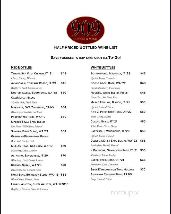 909 Coffee & Wine - Burien, WA menu_pic