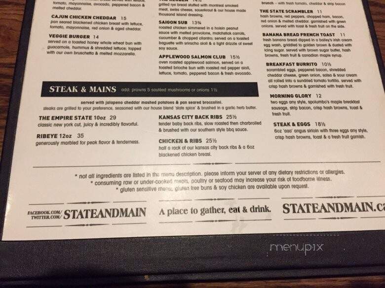 State & Main Kitchen and Bar - Hamilton, ON menu_pic