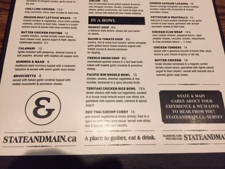 State & Main Kitchen and Bar - Hamilton, ON menu_pic