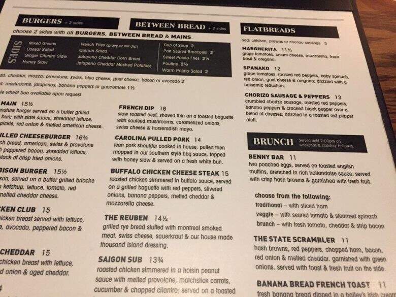 State & Main Kitchen and Bar - Hamilton, ON menu_pic