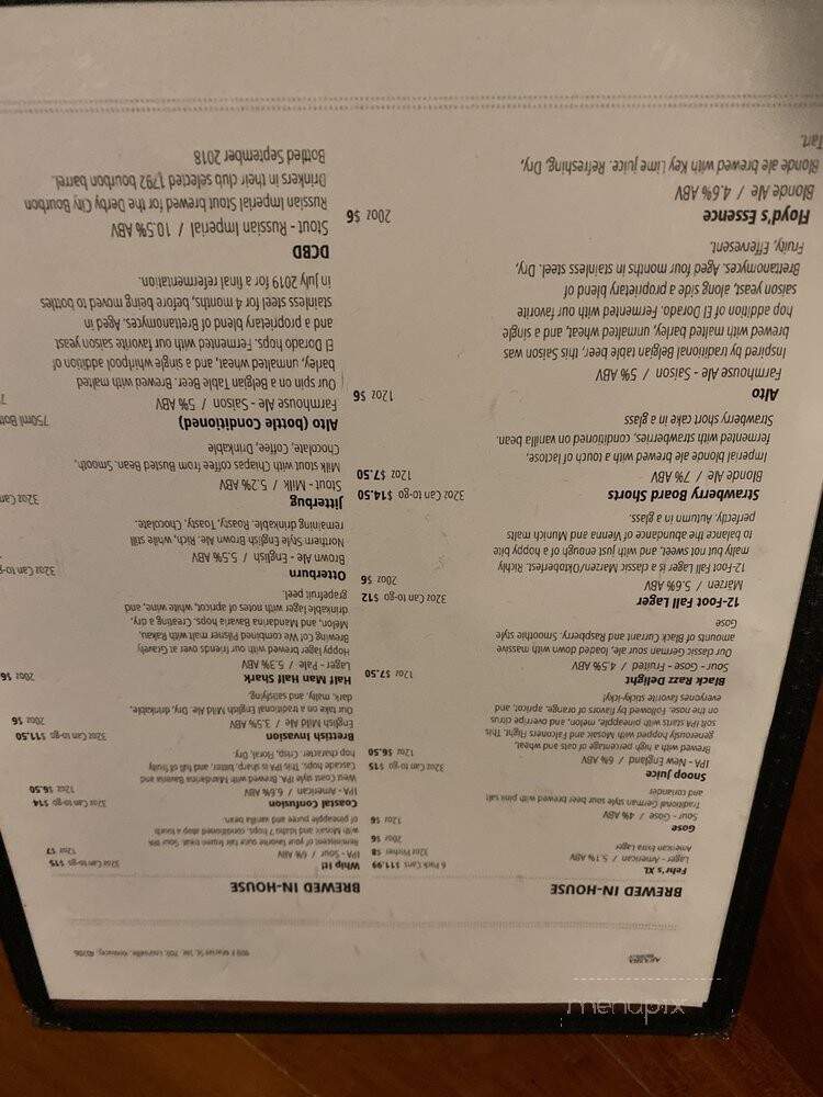 Akasha Brewing Co - Louisville, KY menu_pic