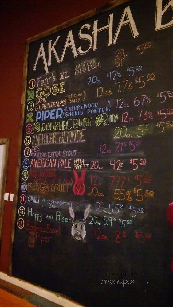 Akasha Brewing Co - Louisville, KY menu_pic