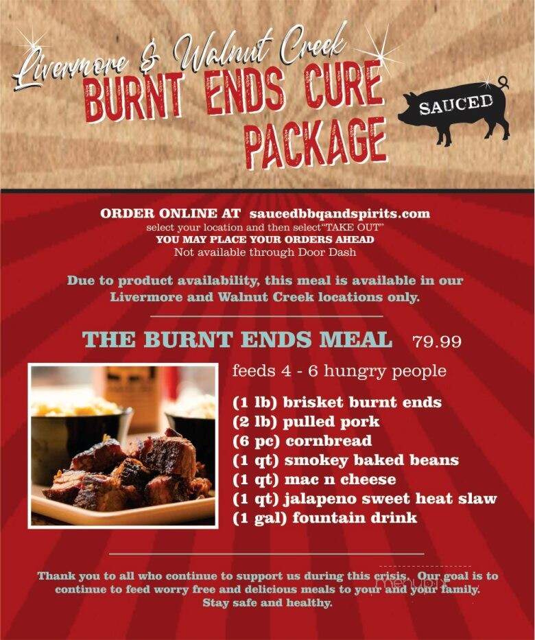 Sauced BBQ & Spirits - Walnut Creek, CA menu_pic