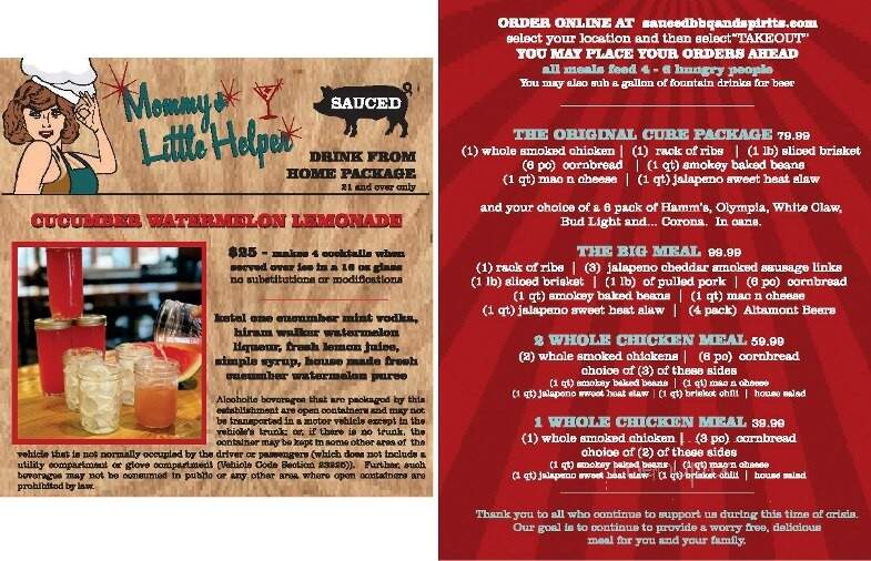 Sauced BBQ & Spirits - Walnut Creek, CA menu_pic