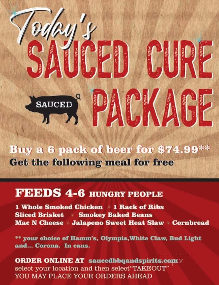 Sauced BBQ & Spirits - Walnut Creek, CA menu_pic