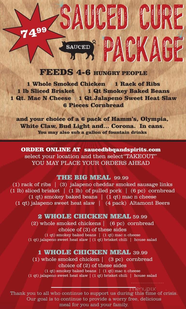 Sauced BBQ & Spirits - Walnut Creek, CA menu_pic