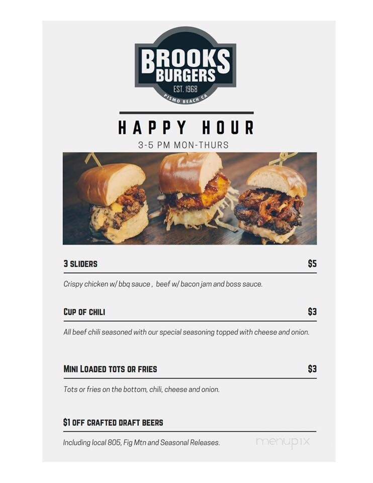 Brooks Burgers - Pismo Beach, CA menu_pic