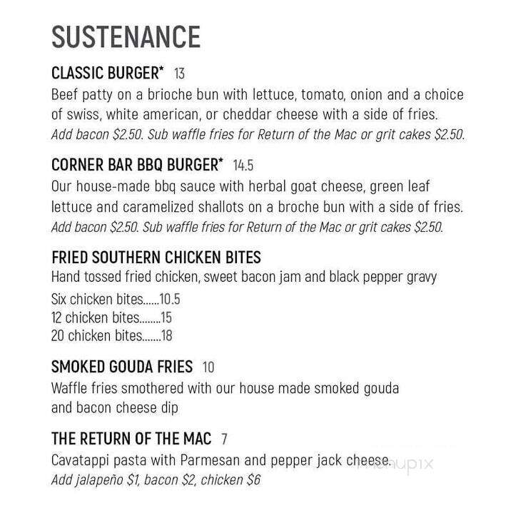 The Corner Bar - Charlotte, NC menu_pic