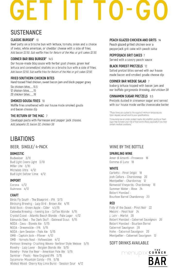 The Corner Bar - Charlotte, NC menu_pic
