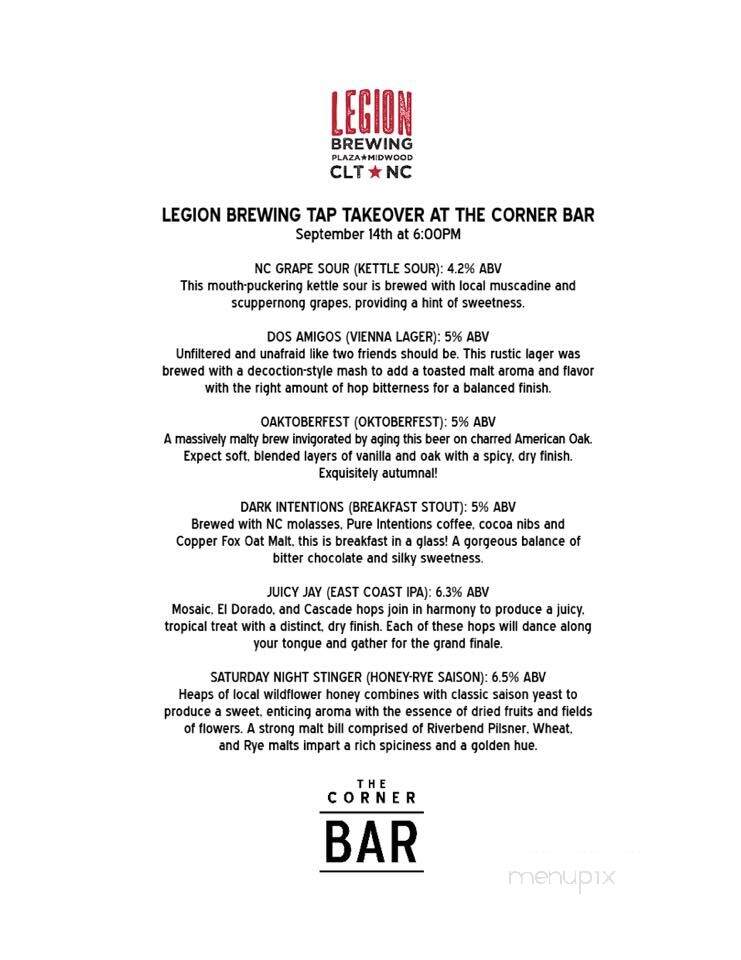 The Corner Bar - Charlotte, NC menu_pic