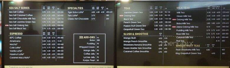 85 Degrees C Bakery Cafe - Richardson, TX menu_pic