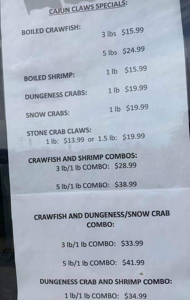 Cajun Claws - Breaux Bridge, LA menu_pic