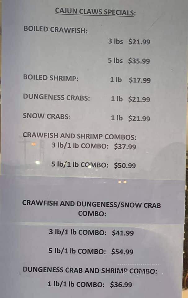 Cajun Claws - Breaux Bridge, LA menu_pic