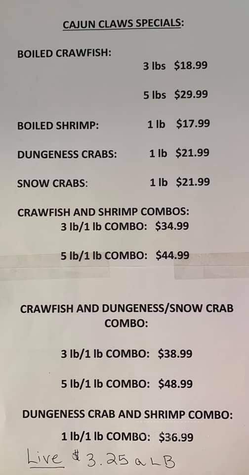 Cajun Claws - Breaux Bridge, LA menu_pic