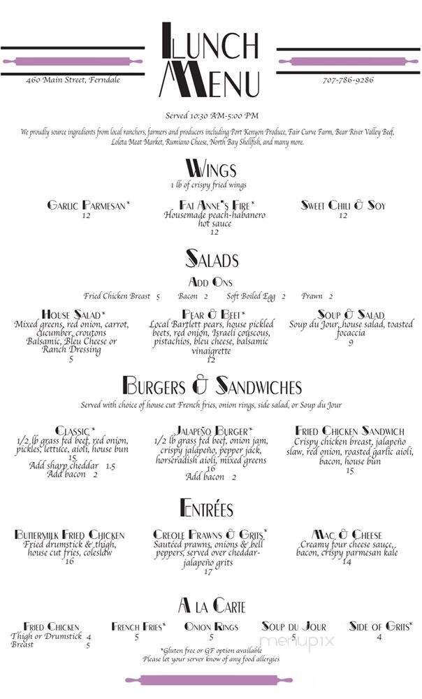 Fat Anne's Bakery & Bistro - Fortuna, CA menu_pic