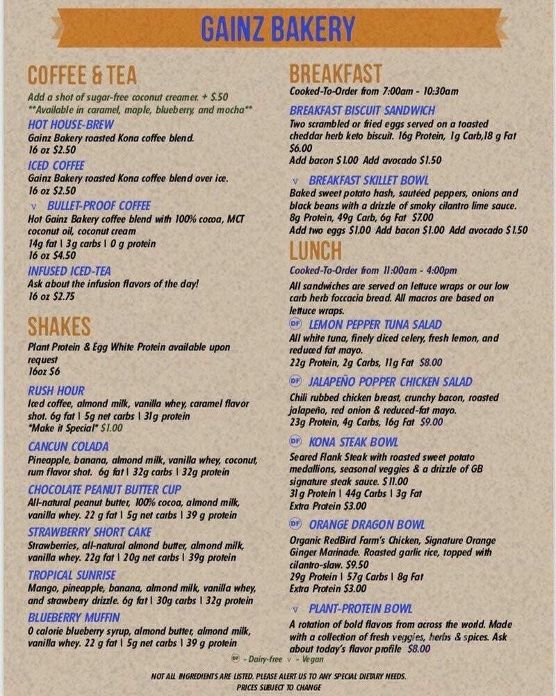 The Gainz Bakery & Cafe - New Braunfels, TX menu_pic