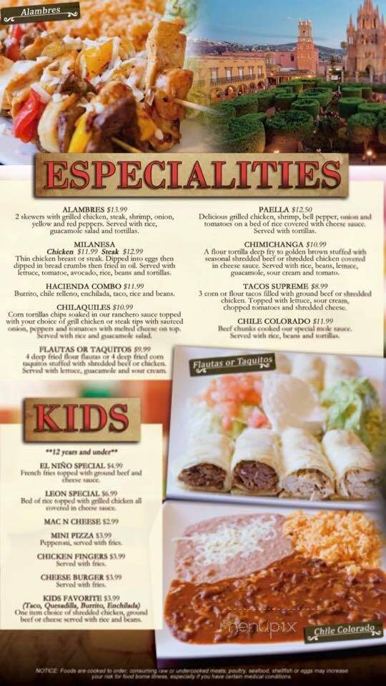 Hacienda Leon - Bloomington, IL menu_pic