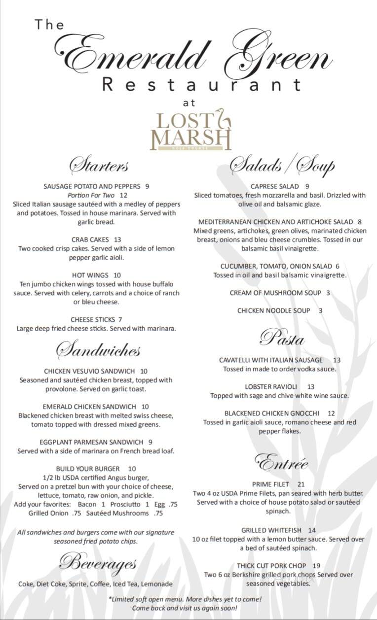 The Emerald Green at Lost Marsh - Hammond, IN menu_pic