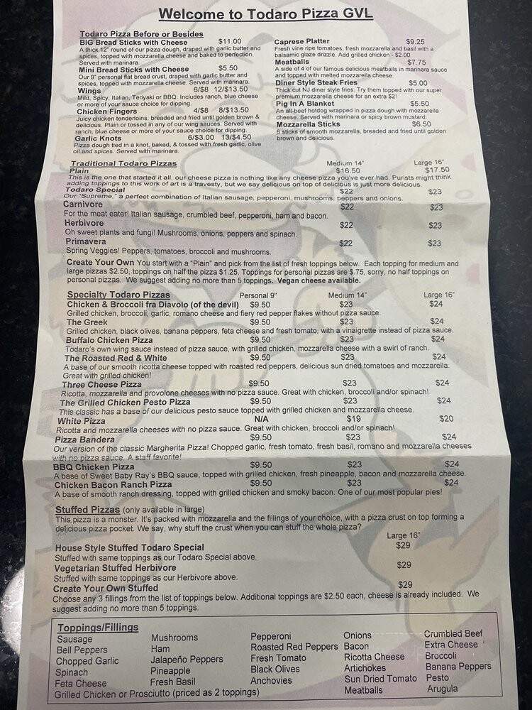 Todaro Pizza GVL - Greenville, SC menu_pic