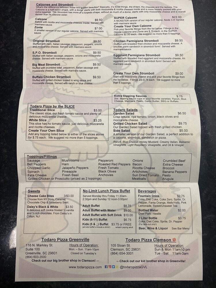 Todaro Pizza GVL - Greenville, SC menu_pic