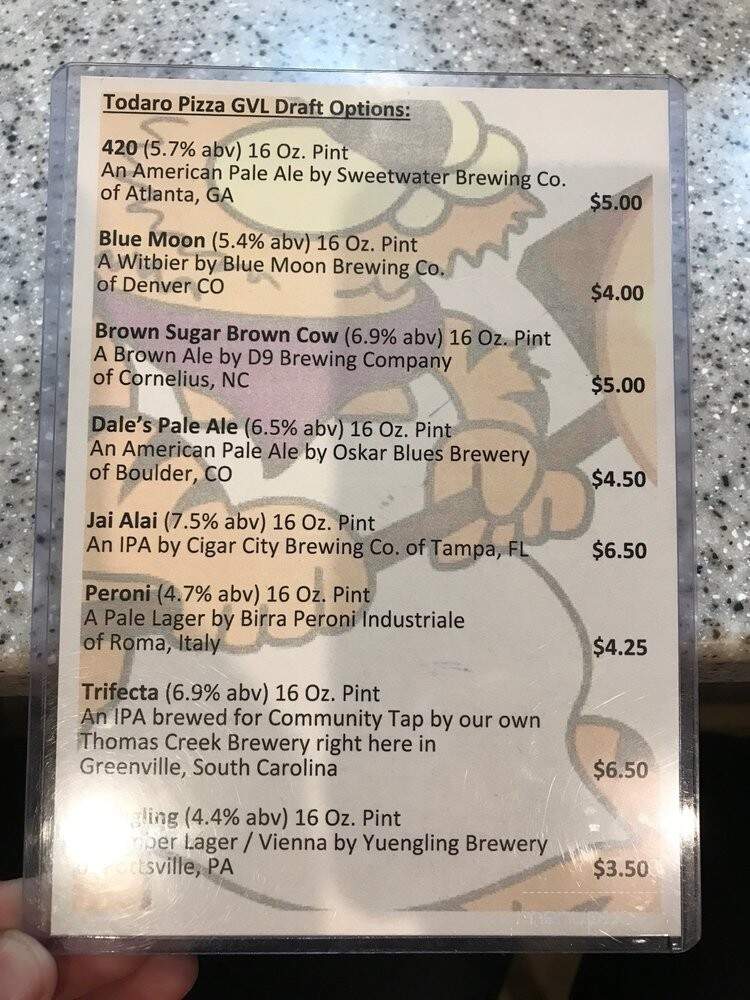 Todaro Pizza GVL - Greenville, SC menu_pic