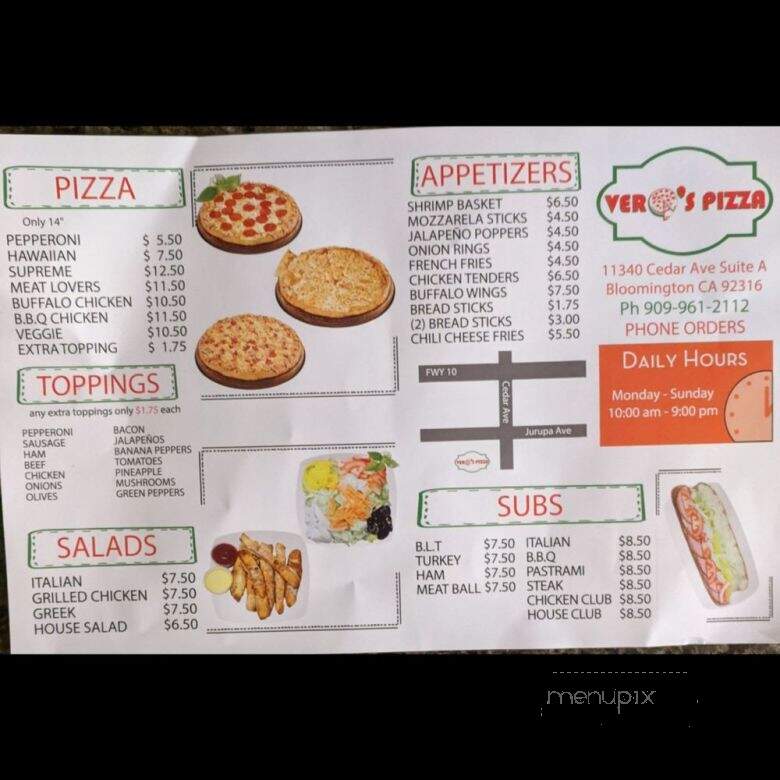Vero's pizza - Bloomington, CA menu_pic