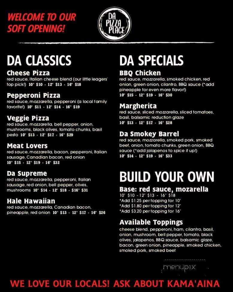 Da Pizza Place - Waimea, HI menu_pic