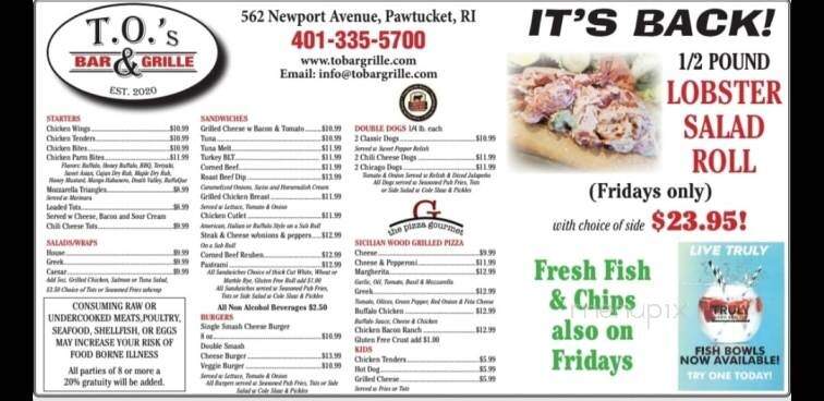 TO's Bar and Grille - Pawtucket, RI menu_pic