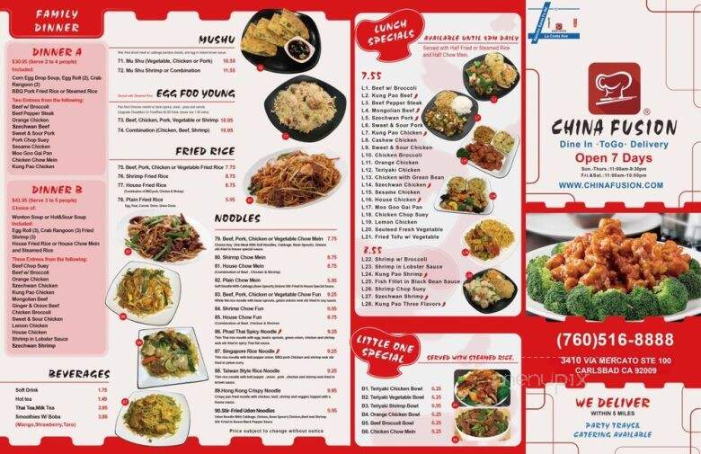 China Fusion Restaurant - La Costa, CA menu_pic