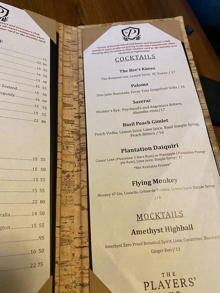Player's Pub - Kiawah Island, SC menu_pic