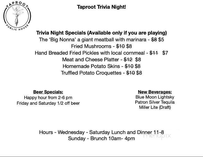 Taproot Public House - Lewisburg, TN menu_pic