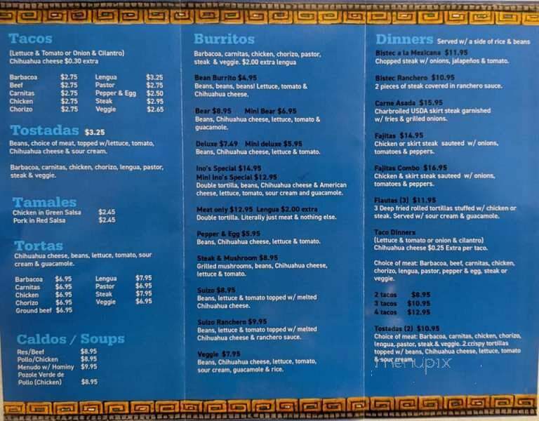 Ino's Tacos - La Grange Park, IL menu_pic