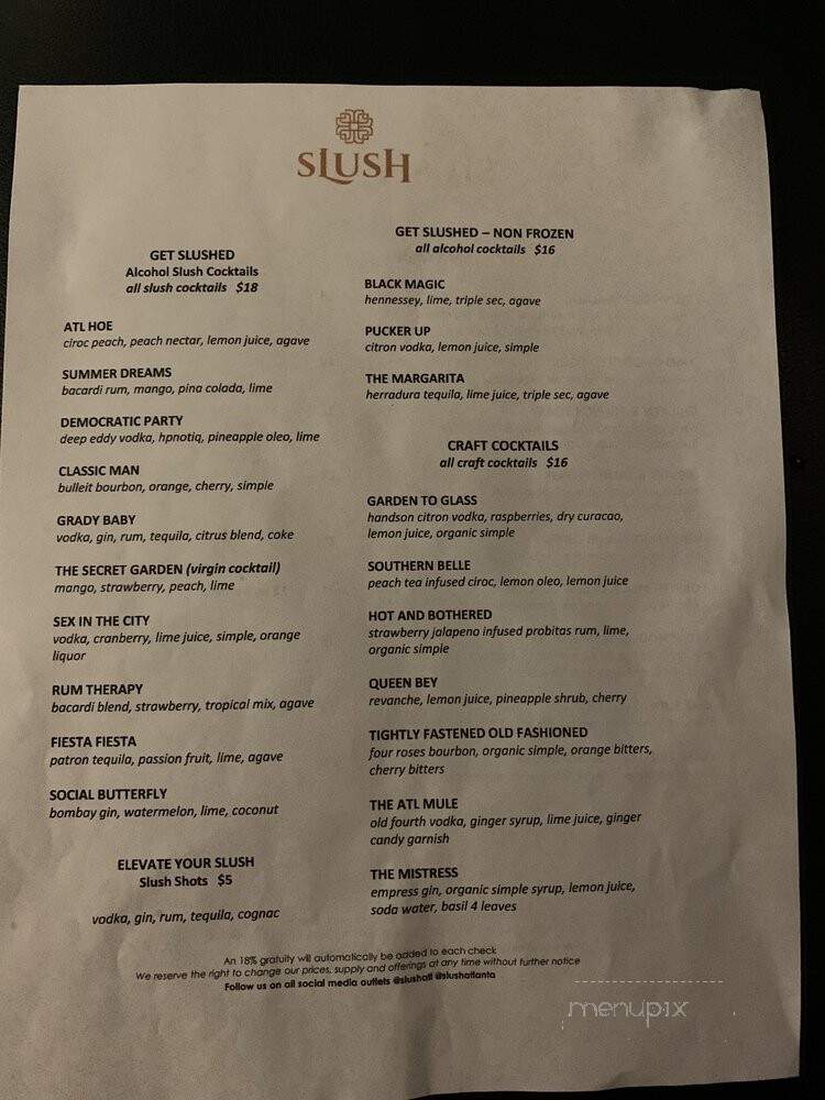 Slush ATL - Atlanta, GA menu_pic