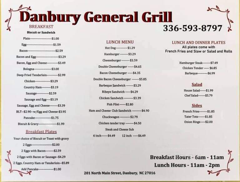 Danbury General Grill - Danbury, NC menu_pic