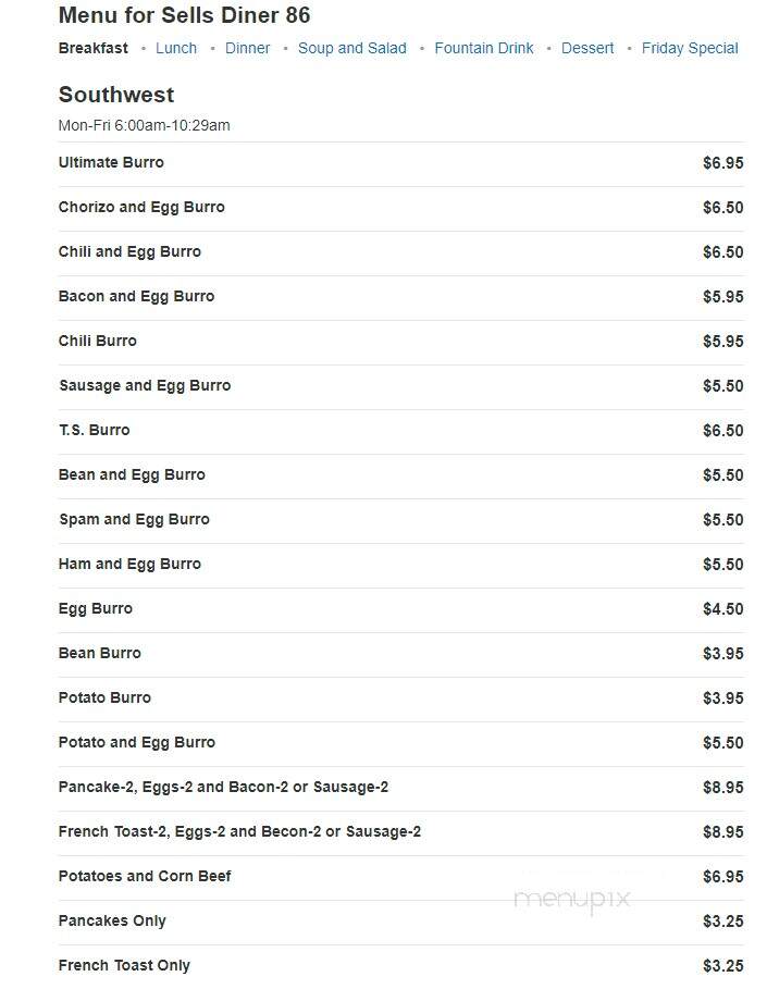 Sells Diner 86 - Sells, AZ menu_pic