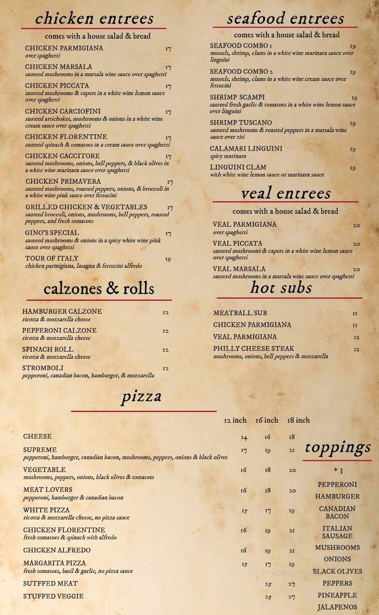 Gino's Italian Kitchen - Hallsville, TX menu_pic