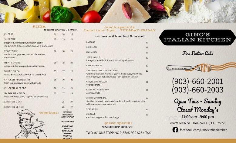 Gino's Italian Kitchen - Hallsville, TX menu_pic