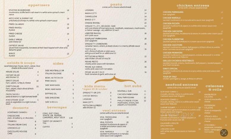 Gino's Italian Kitchen - Hallsville, TX menu_pic
