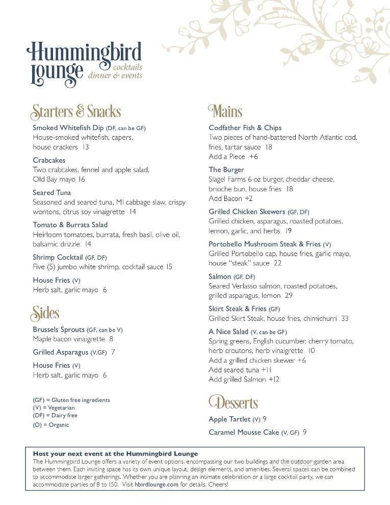 Hummingbird Lounge - New Buffalo, MI menu_pic