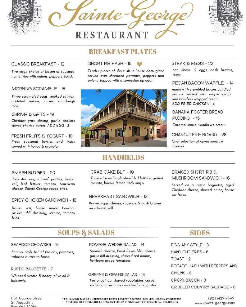 Sainte-George Restaurant - St. Augustine, FL menu_pic