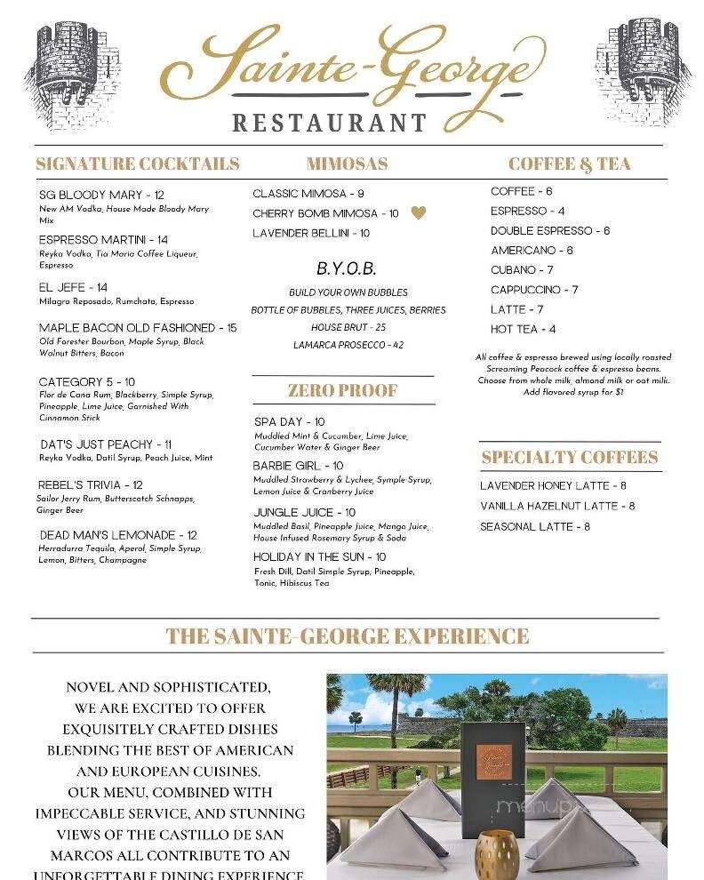 Sainte-George Restaurant - St. Augustine, FL menu_pic