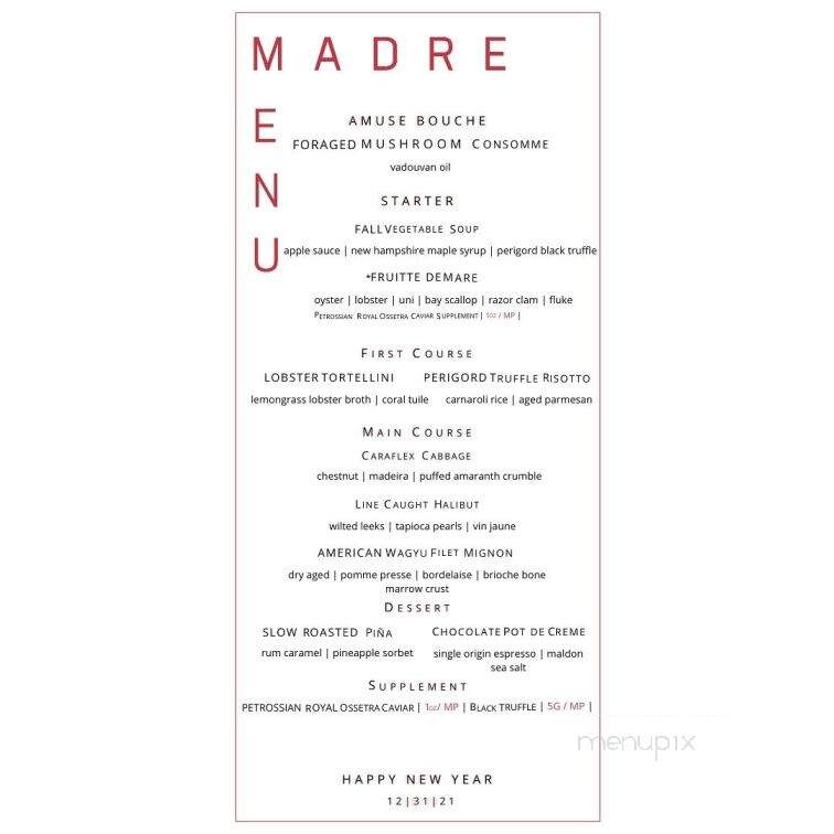 Madre - Brooklyn, NY menu_pic