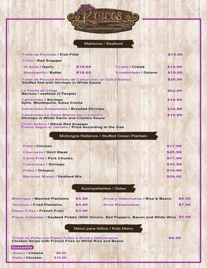 Raices Latin & International Cuisine - Avon Park, FL menu_pic