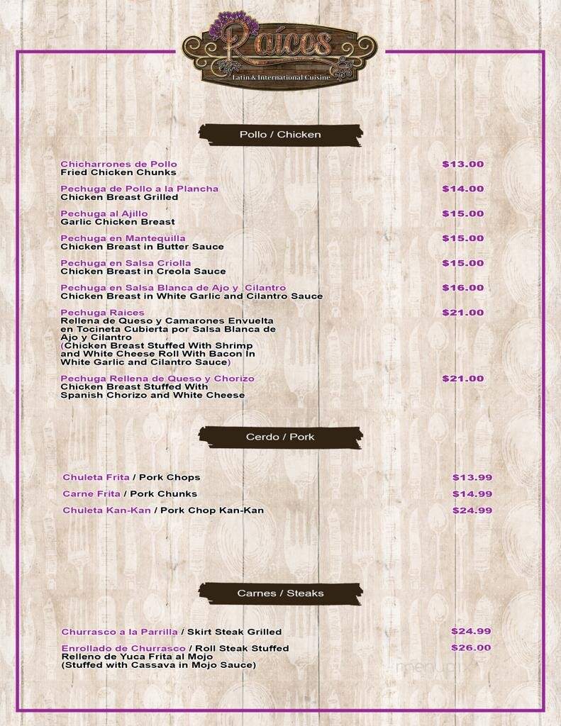 Raices Latin & International Cuisine - Avon Park, FL menu_pic