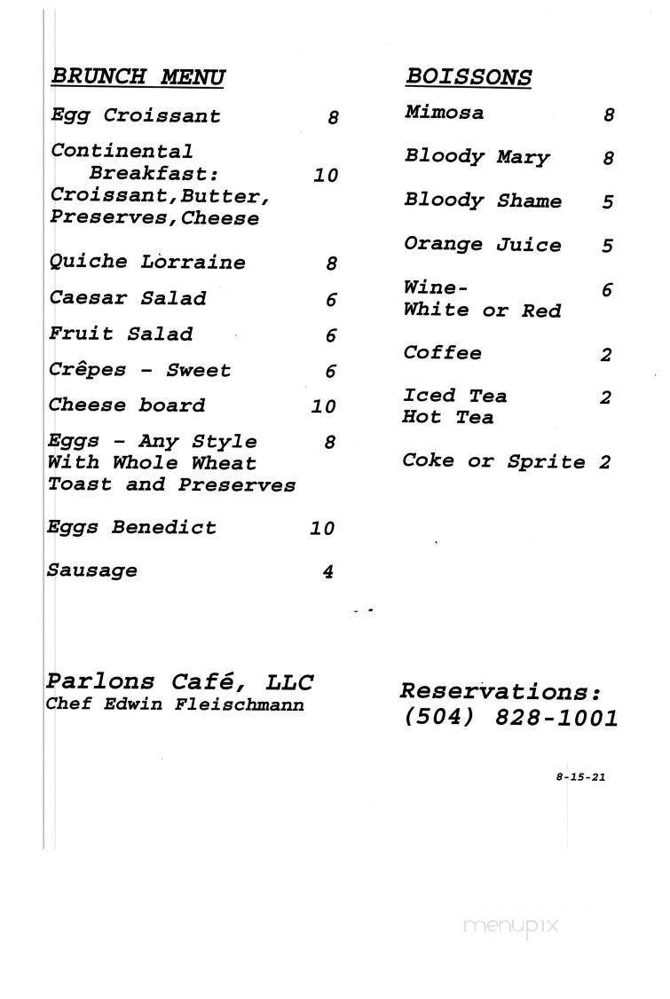 Parlons Cafe - Metairie, LA menu_pic