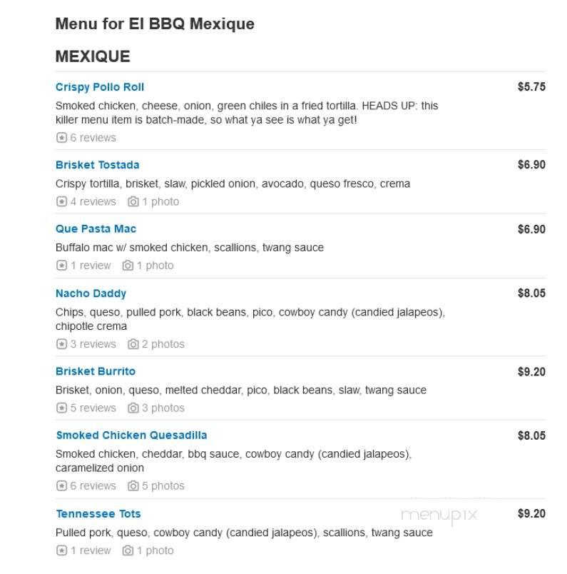 El BBQ Mexique - Chattanooga, TN menu_pic