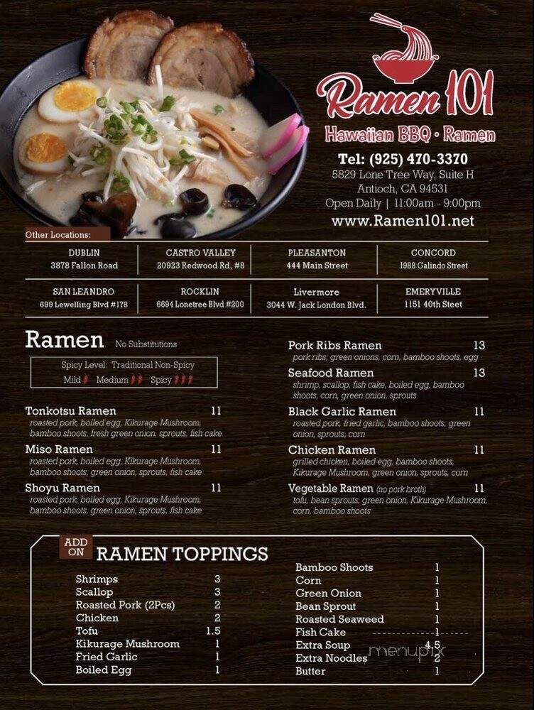 Ramen 101 - Vallejo, CA menu_pic