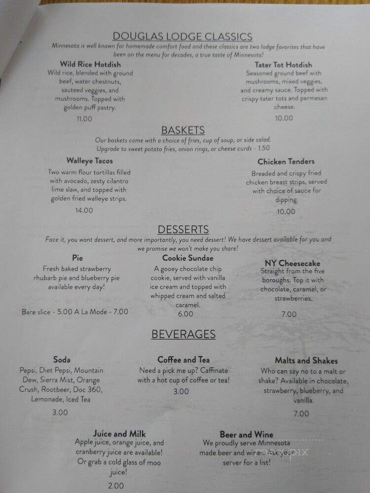 Douglas Lodge - Park Rapids, MN menu_pic