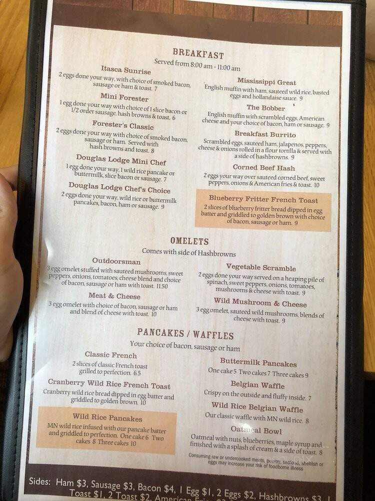 Douglas Lodge - Park Rapids, MN menu_pic