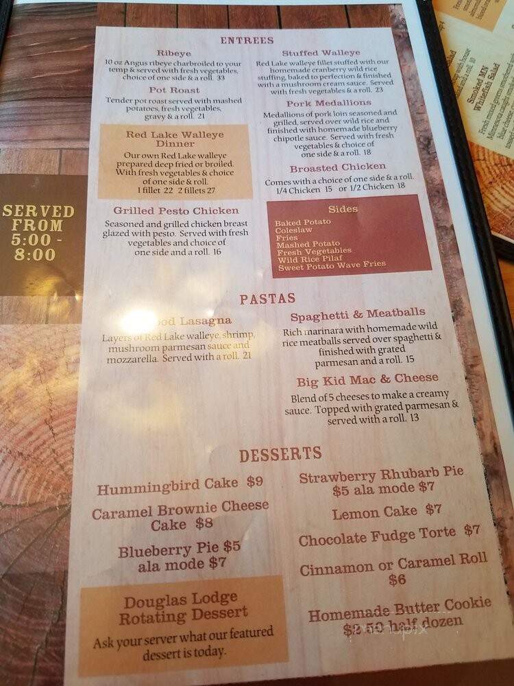 Douglas Lodge - Park Rapids, MN menu_pic